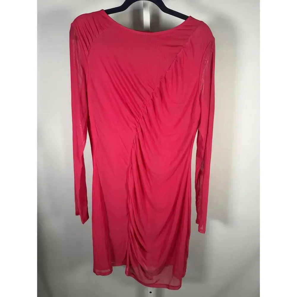 NWT Halara Long Sleeved Ruched Mini Dress Hot Pink Large - Picture 2 of 6